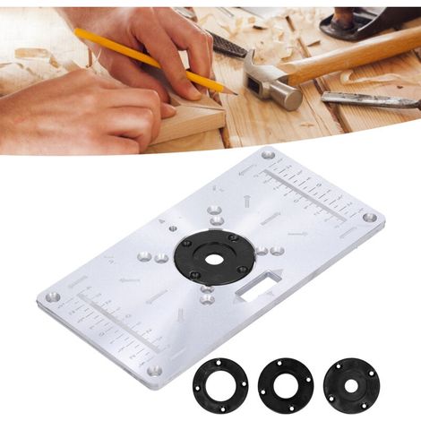 [Router Table Insert Plate] Plaque d'Insertion pour Table de Router / Découpeuse, Aluminum Alloy+ABS, 23.5x12x0.8cm Noir, avec 4 Anneaux et Vis