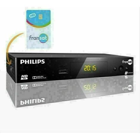 Philips – Récepteur TNT HD Fransat avec carte Viaccess 4 ans – Enregistrement sur USB – Tuner simple – HDMI inclus – Compatible Eutelsat 5WA