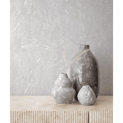 Papier peint gris, blanc brillant aspect béton structure moderne look industriel pour salon, chambre à coucher, cuisine, 10,05 x 0,53 m (1/4)