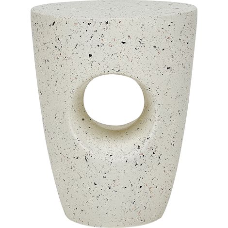 Mesa auxiliar MgO fibra de vidrio tapa redonda resistente a manchas UV óxido agua viento blanco con efecto terrazo Edolo