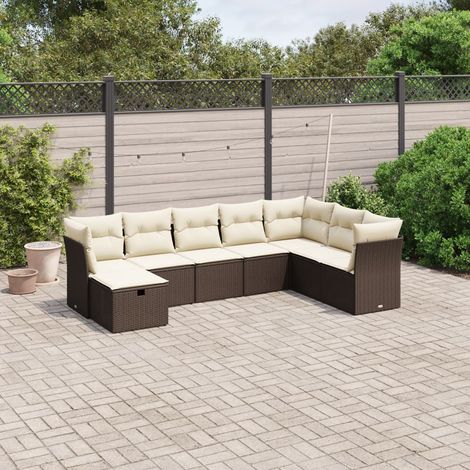 Salon de jardin modulaire en résine tressée marron 8 places avec coussins (1/4)