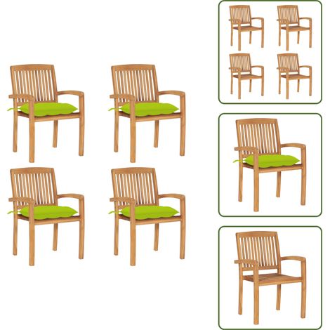 The Living Store Stapelbare Gartenstühle mit Kissen 4 Stk. Massivholz Teak - Teakholz (1/5)
