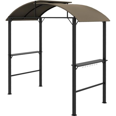 Pavillon de barbecue, 2 étagères latérales, crochets, structure en acier, 1,1 x 2,3 m, kaki, adapté pour l'extérieur