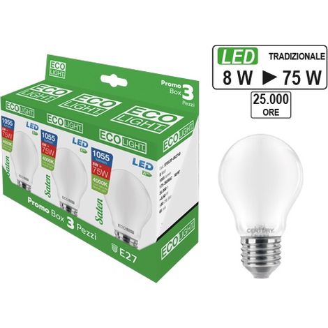 Kit 3 Lampadine a LED Globo E27 EcoLight 8W