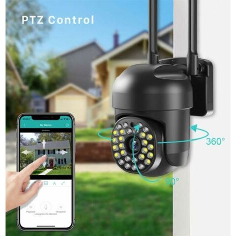 Caméra de sécurité extérieure sans fil 5G, caméra PTZ 2MP, 2.4G/5GHz Dual Bands, vision nocturne couleur, alarme son/lumière, détection de mouvement, suivi automatique, conversation bidirectionnelle. (1/5)