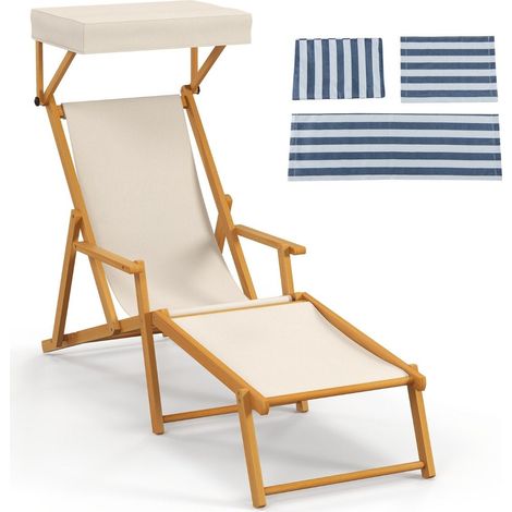 Tumbona de playa plegable con dosel basculante y respaldo y reposapies ajustables