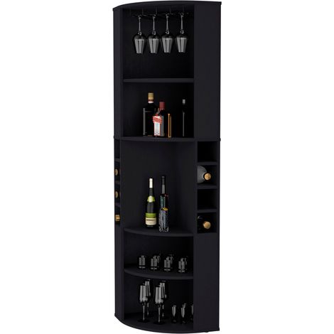 Tuhome Concept – Meuble bar d’angle avec étagères ouvertes – Espace pour bouteilles – Panneau de particules et mélamine – Design moderne (1/2)