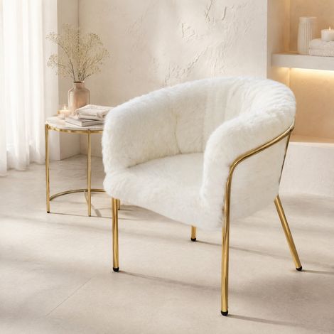 Loungesessel 57 x 57 x 77 cm Weiß mit Metallarmlehnen HAVRYA (1/5)