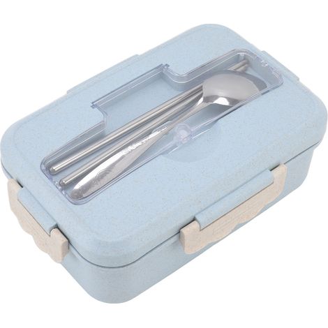 Boîte à bento isotherme avec cuillère et baguettes pour adultes, enfants et étudiants (Vaisselle pour boîte à lunch bleu nordique)
