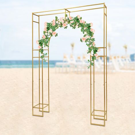 YISSALE -Outillage -Support pour arc de mariage 180 x 30 x 250 cm, arc extérieur et intérieur, arc de mariage, arc métallique avec motif de raisins, cadre pour ballons de fleurs, couleur dorée. (1/5)