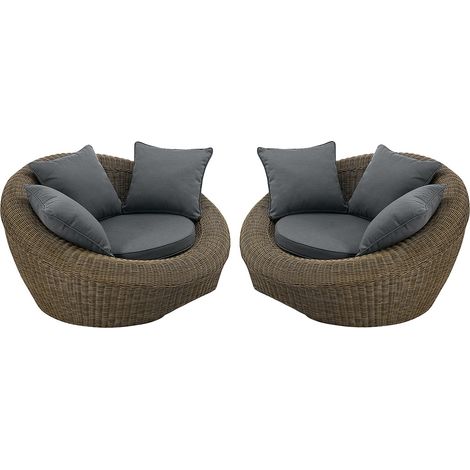 Poltrona da giardino in Resina intrecciata Naturale scuro - Lotto di 2 - WHITEHEAVEN di MYLIA