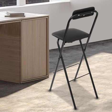 Tabouret de Bar Pliants 70 cm Hauteur avec Dossier et Coussin Rembourré Chaise Haute Pliable Ultra-Fin 70mm Capacité 125kg Acier Carbone Anti-Rouille Tabouret Bar Cuisine Moderne (Noir) (1/5)