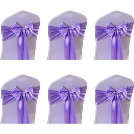 Stretch Satin Noeud Chaise Ceinture Chaise Dos Noeud Ruban Fournitures Décoratives (Violet Clair) 6 pcs (1/5)