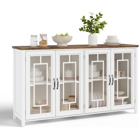 CHICFURN Credenza da cucina 160 x 40 x 86 cm in MDF bianco, ante in vetro, anti-ribaltamento (1/5)