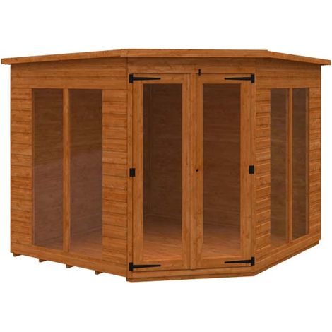 8 x 8 Feet Ful Pane Cornerhouse 12mm Shed - Solid Wood/Softwood/Pine - L235 x W235 x H209 cm - Burnt Orange