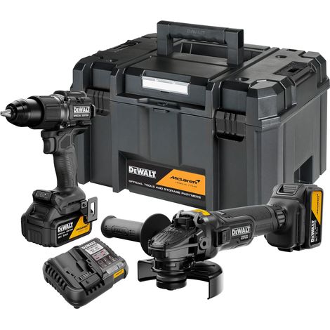 Dewalt – Pack de 2 outils électroportatifs 18V – Perceuse-visseuse à percussion DCD86M et meuleuse DCG45M – 2 batteries 5Ah et chargeur inclus