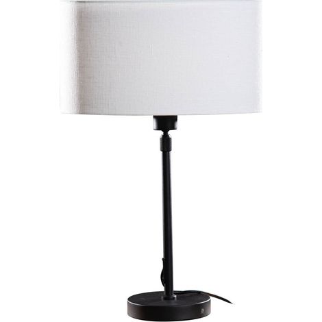 QAZQA Moderno Lámpara de mesa negra con pantalla ovalada de lino blanco 35 cm - Parte Acero /Lino Alargada /Redonda Adecuado para LED Max. 1 x 60 Watt (1/4)