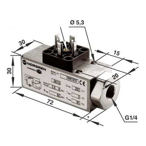 IMI NORGREN Pressostat pneumatique 0880300 G1/4 0.5 à 8 bar 1 inverseur (RT) 1 pc(s) S67446 (1/3)
