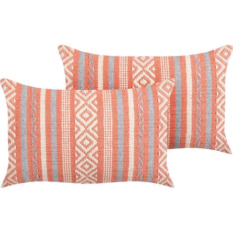 Dekokissen 2er Set Mehrfarbig Baumwolle 35 x 55 cm Bezug mit Füllung Reißverschluss Geometrisches Muster Boho Wohnzimmer Schlafzimmer Deko