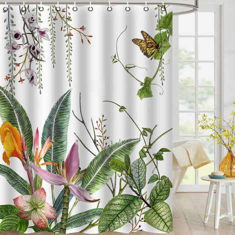 Filiyano-Rideau de douche tropical, rideau de douche imperméable en tissu avec crochets en plastique, 180 x 180 cm (1/5)