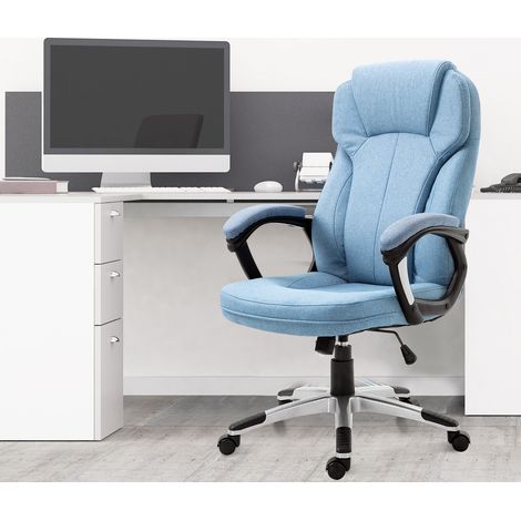 Vinsetto Ergonomischer Bürostuhl, Schreibtischstuhl, Drehstuhl, Stoffbezug mit Neigefunktion, höhenverstellbar, hohe Rückenlehne, Armlehnen, 66 x 75 x 110–120 cm, Hellblau (1/5)