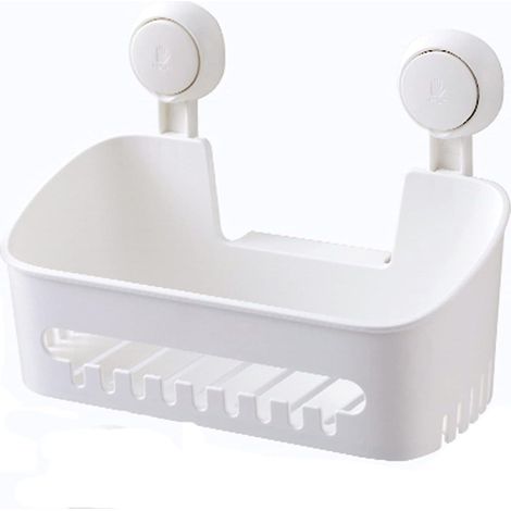 Estante de ducha de plástico con ventosas – Estante de baño con bordes elevados y ganchos – Sujeción firme – También apto para la cocina (1/5)
