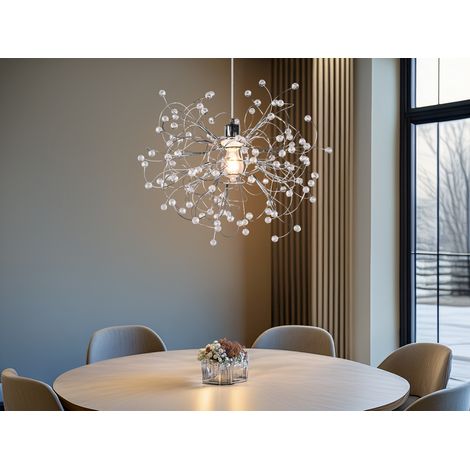 Ausgefallene LED Pendelleuchte Silber Chrom mit Acryl Kristall, Ø 52cm (1/5)