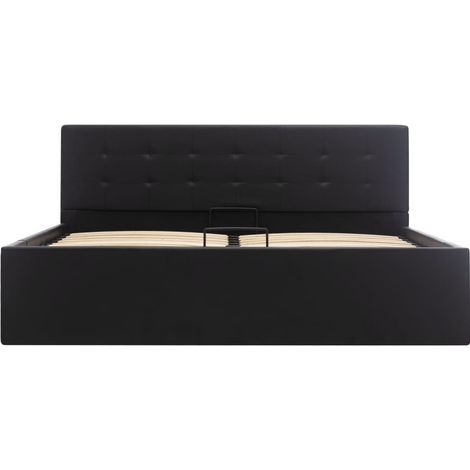Lit coffre 160x200 cm simili cuir noir capitonné Rundi (1/5)
