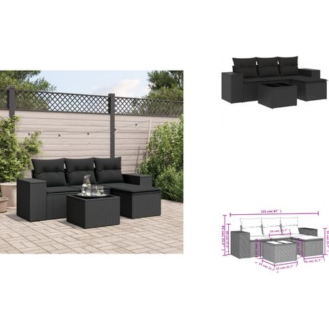 Salon de jardin 5 pcs avec coussins noir résine tressée - Ensemble Salon De Jardin - Meuble De Jardin - Salon D'extérieur - Résine Tressée - Rotin Synthétique (1/3)