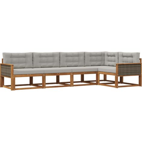 Conjunto de sofás de exterior 5 pcs Natural y Gris Claro vidaXL (1/5)
