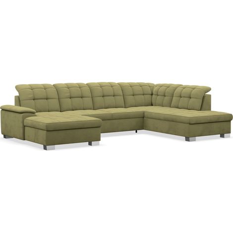 Selsey Jamaal - Wohnlandschaft mit Schlaffunktion und Stauraum, linksseitig, Velours hydrophob, olivgrün (1/5)