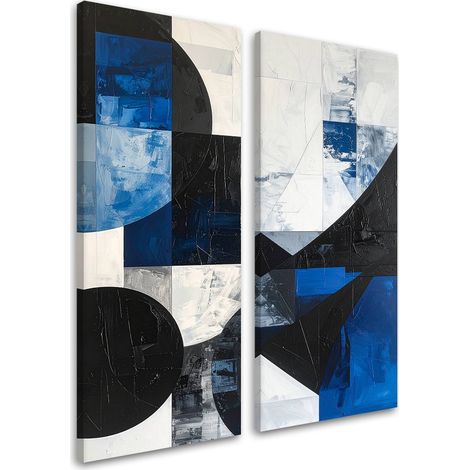 Set de tableaux sur toile  Abstraction géométrique bleu et blanc 2 x 30x60