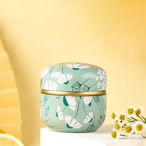 Boîte à thé ronde - Boîte à thé - Boîte à thé en métal - Style vintage - Petit pot de rangement - 8,5 × 8,5 × 8,5 cm - Vert clair - Fer vert clair (1/4)
