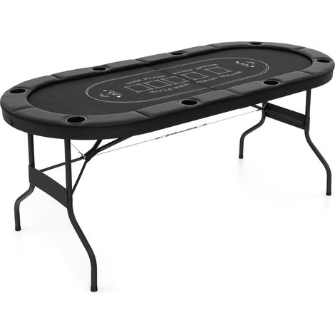 Table de Poker Ovale Pliable de 182 cm pour 8 Joueurs Table de Jeu de Cartes pour Blackjack Texas Hold'em Porte-gobelets en Métal Noir (1/2)