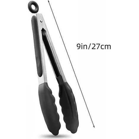 pince Cuisine Professionnel, Pince Barbecue En Acier Inoxydable Et Silicone Alimentaire, Pince De Cuisine Rsistant La Chaleur- 27 Cm Noir (1/5)
