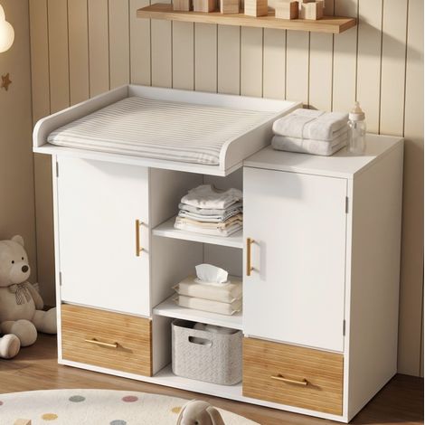Multifunktionaler Wickeltisch mit Aufbewahrungsschrank aus MDF, Weiß, 114 x 53 x 92 cm (1/5)