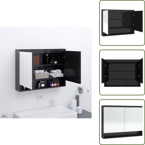 Armario con espejo negro - vidaXL Armario de baño con espejo MDF negro brillante 80x15x60 cm - Armario de baño moderno