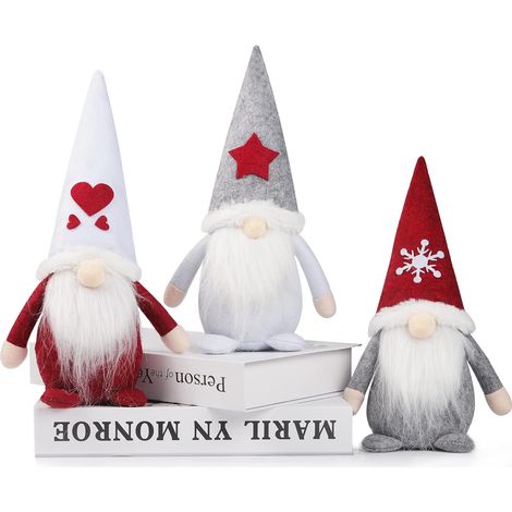 Décorations de Noël Gnome, lot de 3 gnomes de Noël en peluche faits main, motif à carreaux rouges et noirs suédois, lutin Tomte