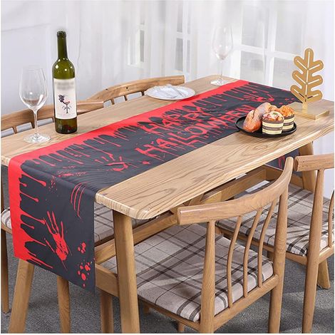 Chemin de table Halloween citrouille toile d'araignée coton lin chemin de table famille nappe table basse décoration tissu (1/2)