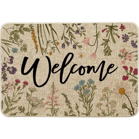 Welcome Paillasson de printemps, motif herbes anciennes, fleurs sauvages, décoration de la maison, cuisine, tapis de sol pour intérieur et extérieur, 40 x 60 cm (1/5)