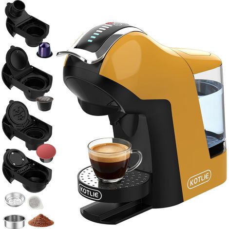 Machine à café multifonctionnelle, compatible avec l'utilisation de capsules et de poudre, 3 températures, 7 niveaux d'eau, réservoir d'eau de 1 l EM-308B (jaune) (1/5)