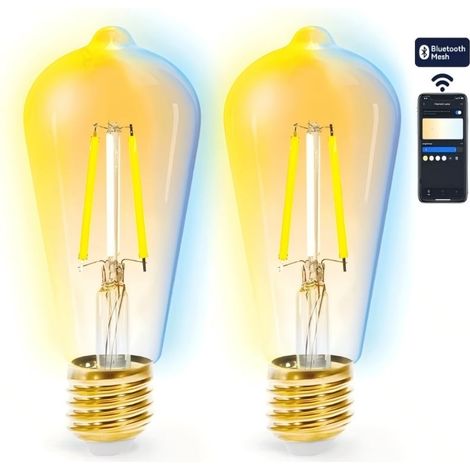 Lot de 2 Ampoules Filament Vintage ST64 E27 6W CCT Réglable Avec Télécommande Style Décoration Industrielle