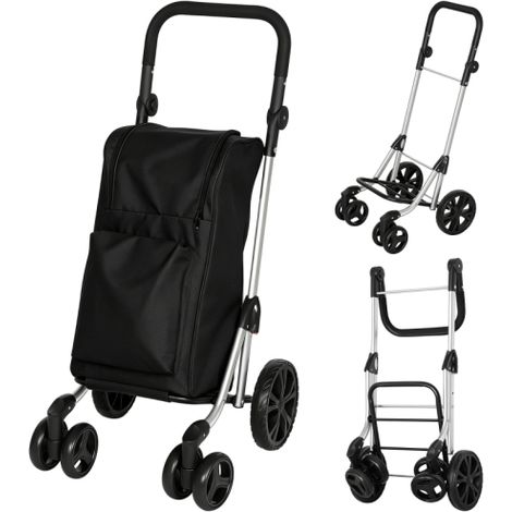Chariot de courses noir pliable avec sac isotherme de 46 litres, poignée réglable, cadre en aluminium – 1 pièce, disponible sur place (1/5)