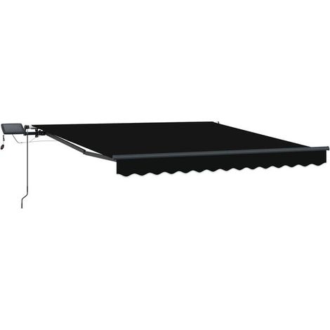 Store banne rétractable noir, 300 x 250 cm, structure en tissu et acier. (1/5)