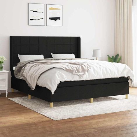 Cama box spring con colchón tela negro 180x200 cm (1/5)
