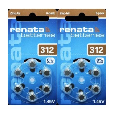 .2 Blister de 6 piles auditives RENATA ZA312 ZINC AIR MARRON.
.