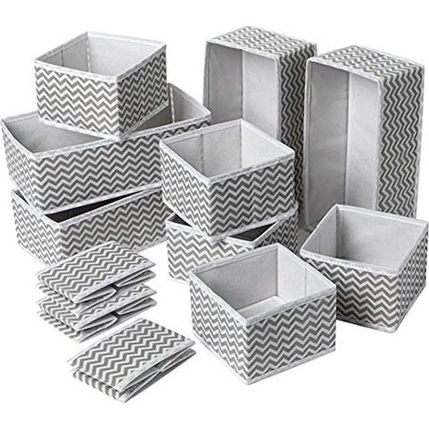 (12 Pièces,Gris) Lot de 12 Organisateur de Tiroir Pliable Non tissé pour sous vètements, Soutien Gorges, Cravates, Chaussettes Boîte de Rangement à Compartiment Gain de Place (1/5)
