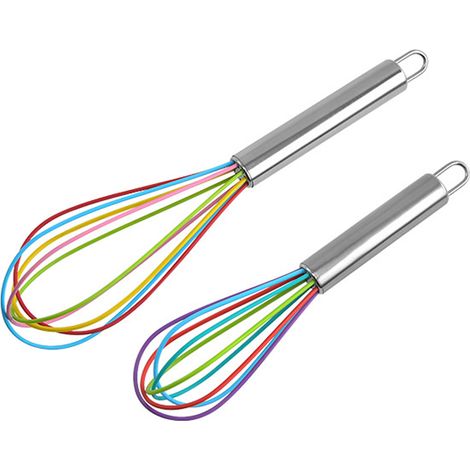 Batteur à œufs manuel en silicone avec poignée en acier inoxydable (2 pièces) - 25 cm + 20 cm