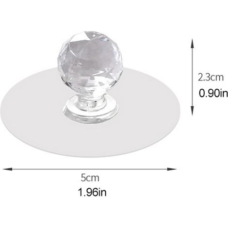 Lot de 2 boutons autocollants en acrylique, sans perçage, pour portes de placards et miroirs, boutons de tiroirs en verre transparent (1/5)