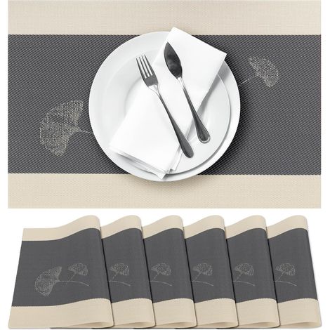 Lot de 6 Sets de table, motif feuilles de ginkgo, antidérapants, résistants à la chaleur, pour cuisine (1/5)